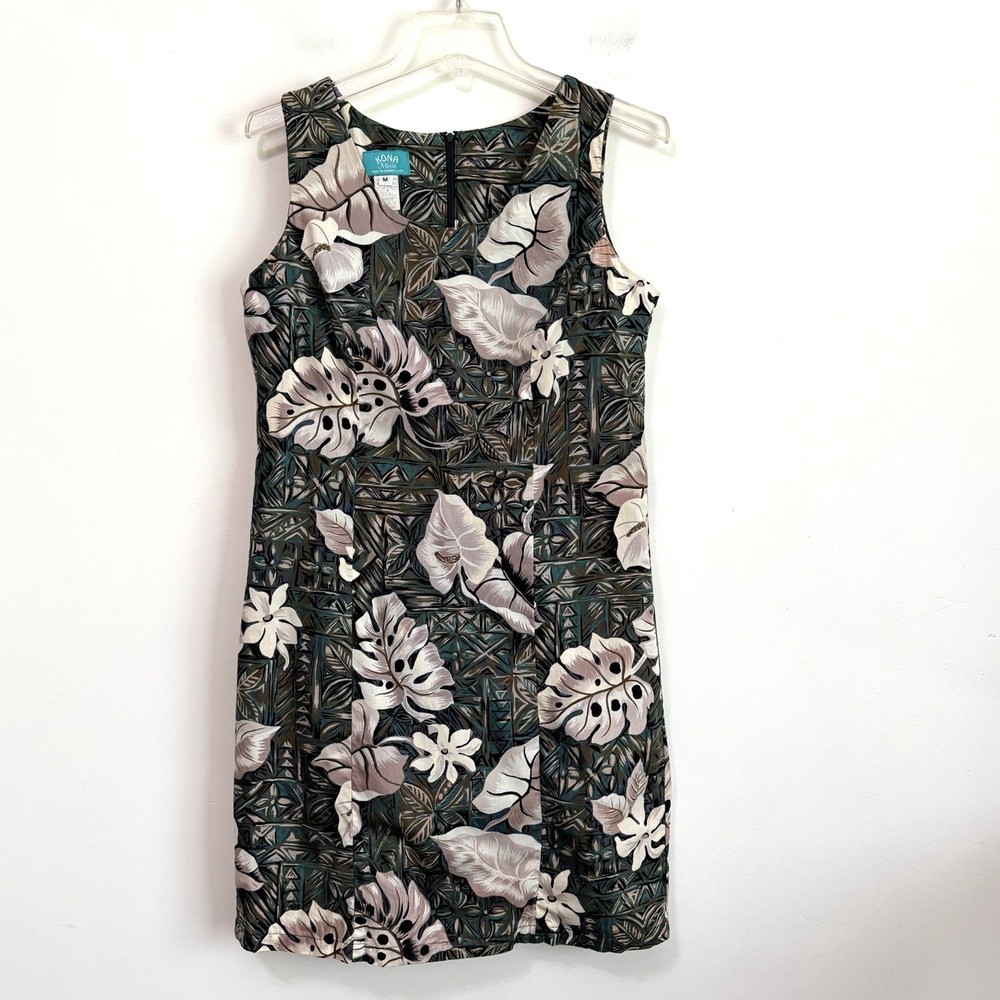 Kona Malia Hawaiian Dress M Blue & White Floral Sleeveless Sheath Vacation Party